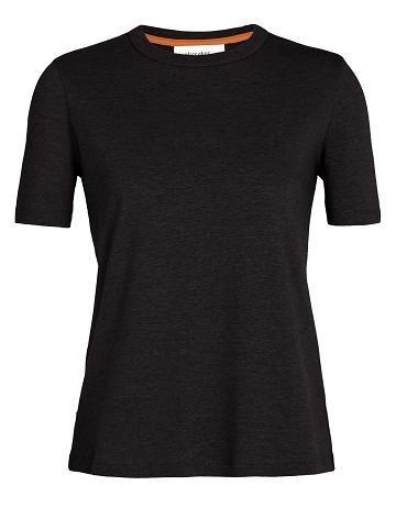 Dámské Tričko Icebreaker Tencel Bavlněné Krátké Sleeve Černé | CZ 1349LISH
